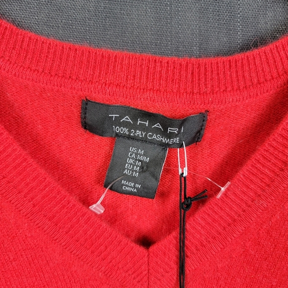 Tahari 2-ply Cashmere Red Long Sleeve Sweater Size M - Picture 2 of 5